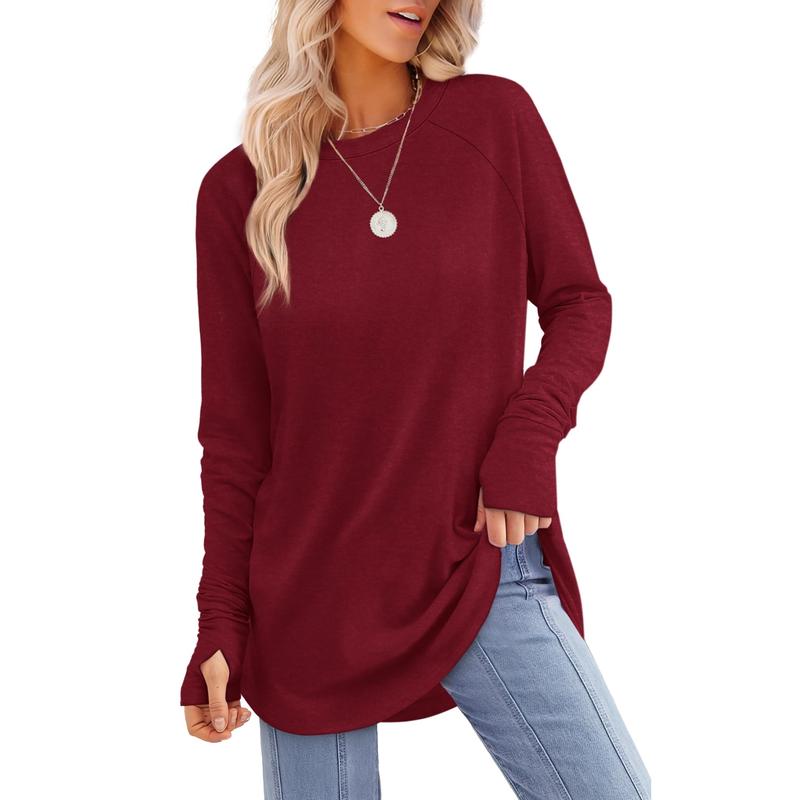 ZARITA™ - Cozy Long Sleeve Tunic Shirt with Thumb Hole