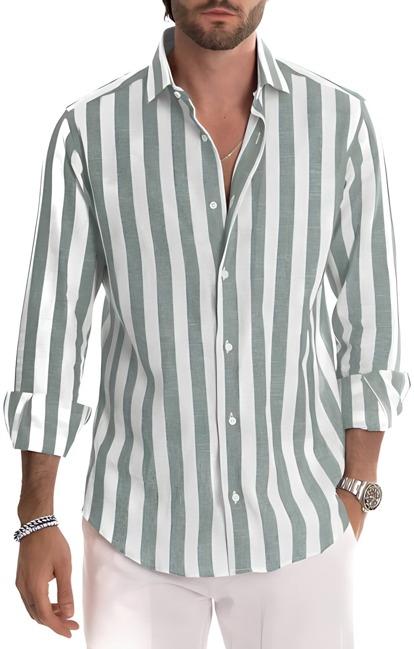 Wyatt | Men's Long Sleeve Striped Cotton Button Up Shirt