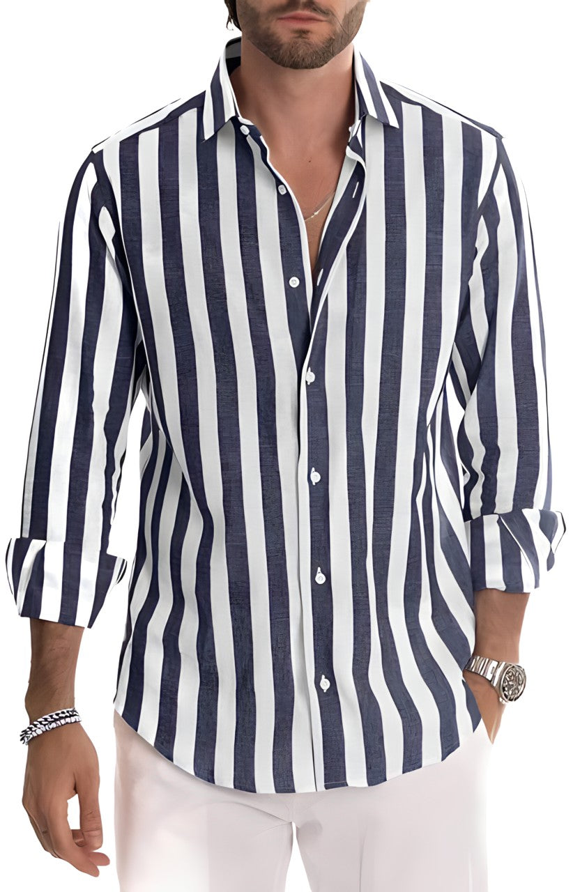 Wyatt | Men's Long Sleeve Striped Cotton Button Up Shirt