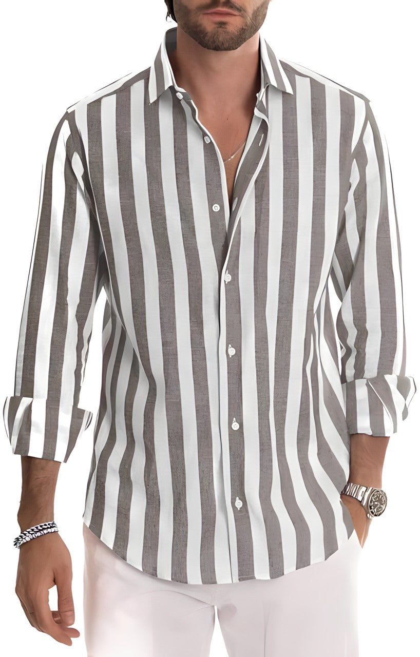 Wyatt | Men's Long Sleeve Striped Cotton Button Up Shirt