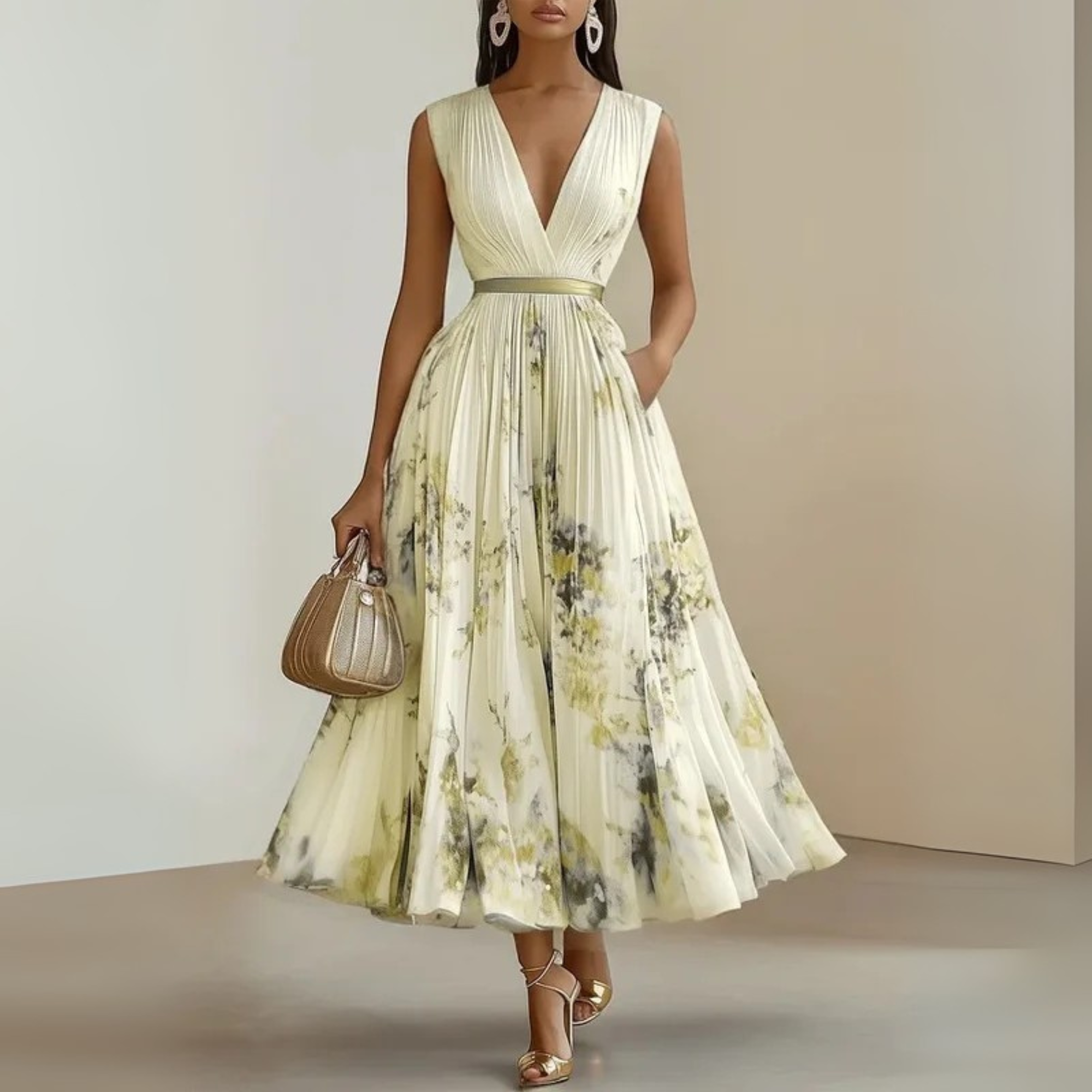 Eloria | Elegant Pleated Sleeveless Maxi Dress