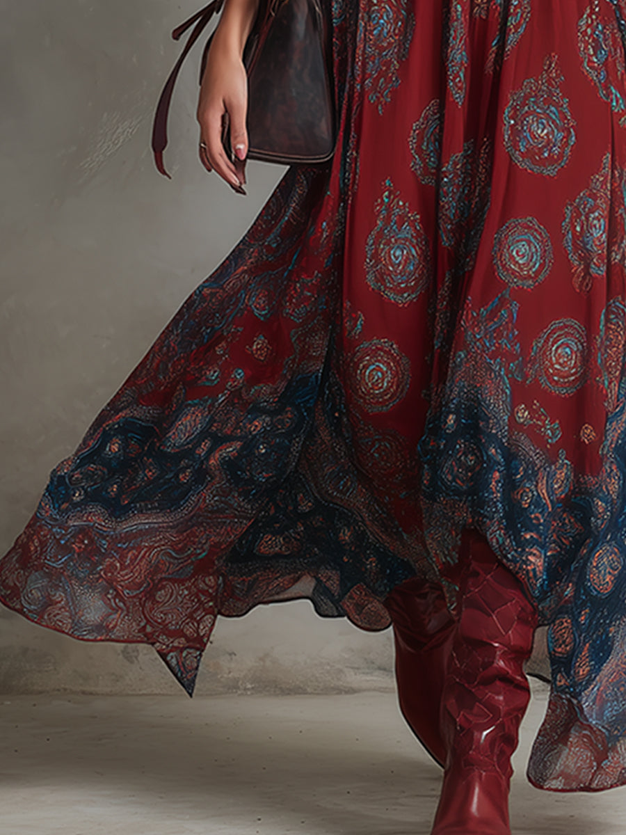 Savannah | Boho Print Sleeveless Maxi Dress with V Neck