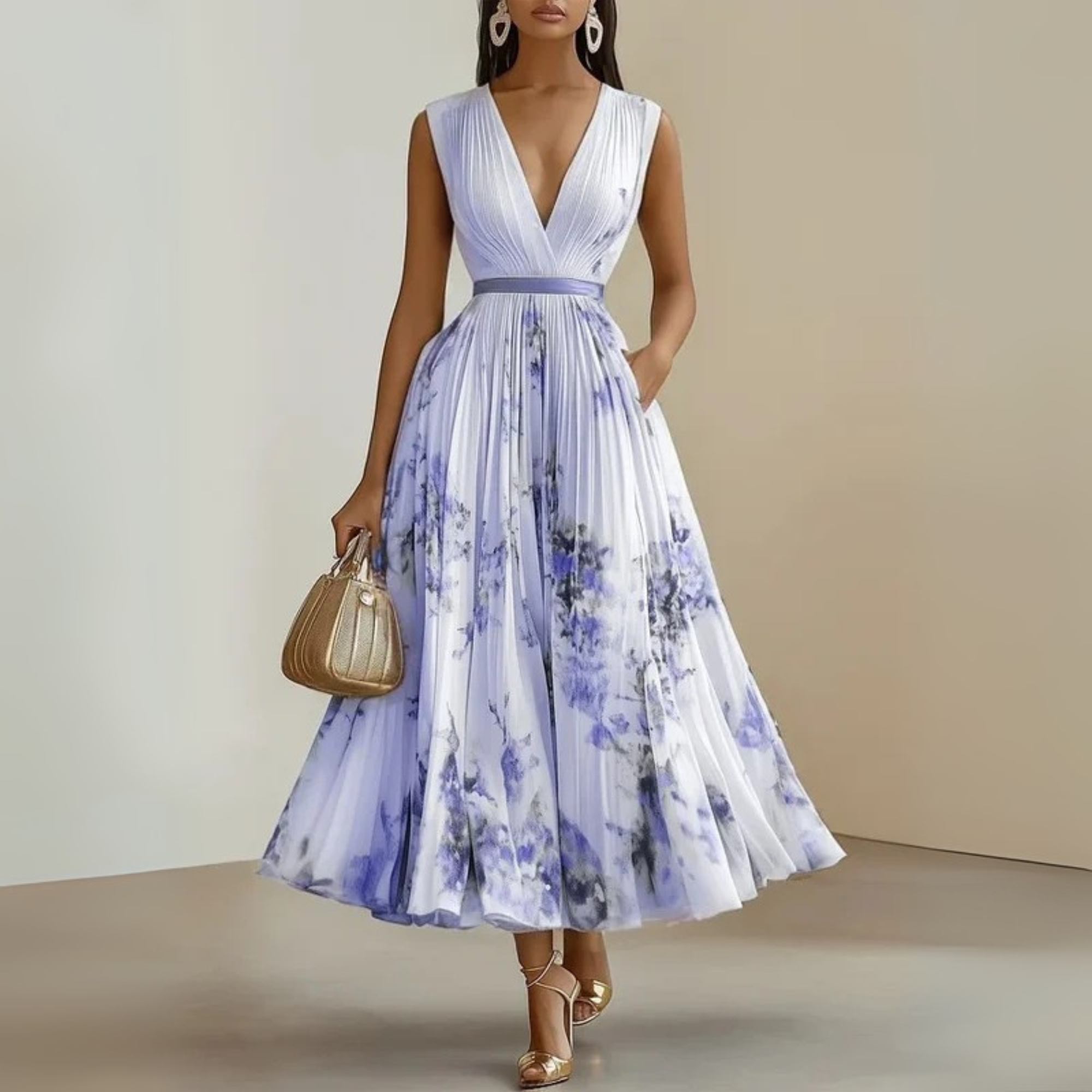 Eloria | Elegant Pleated Sleeveless Maxi Dress