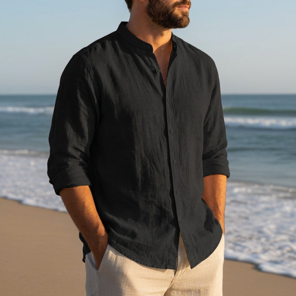 Vieno | Long Sleeve Linen Henley Shirt