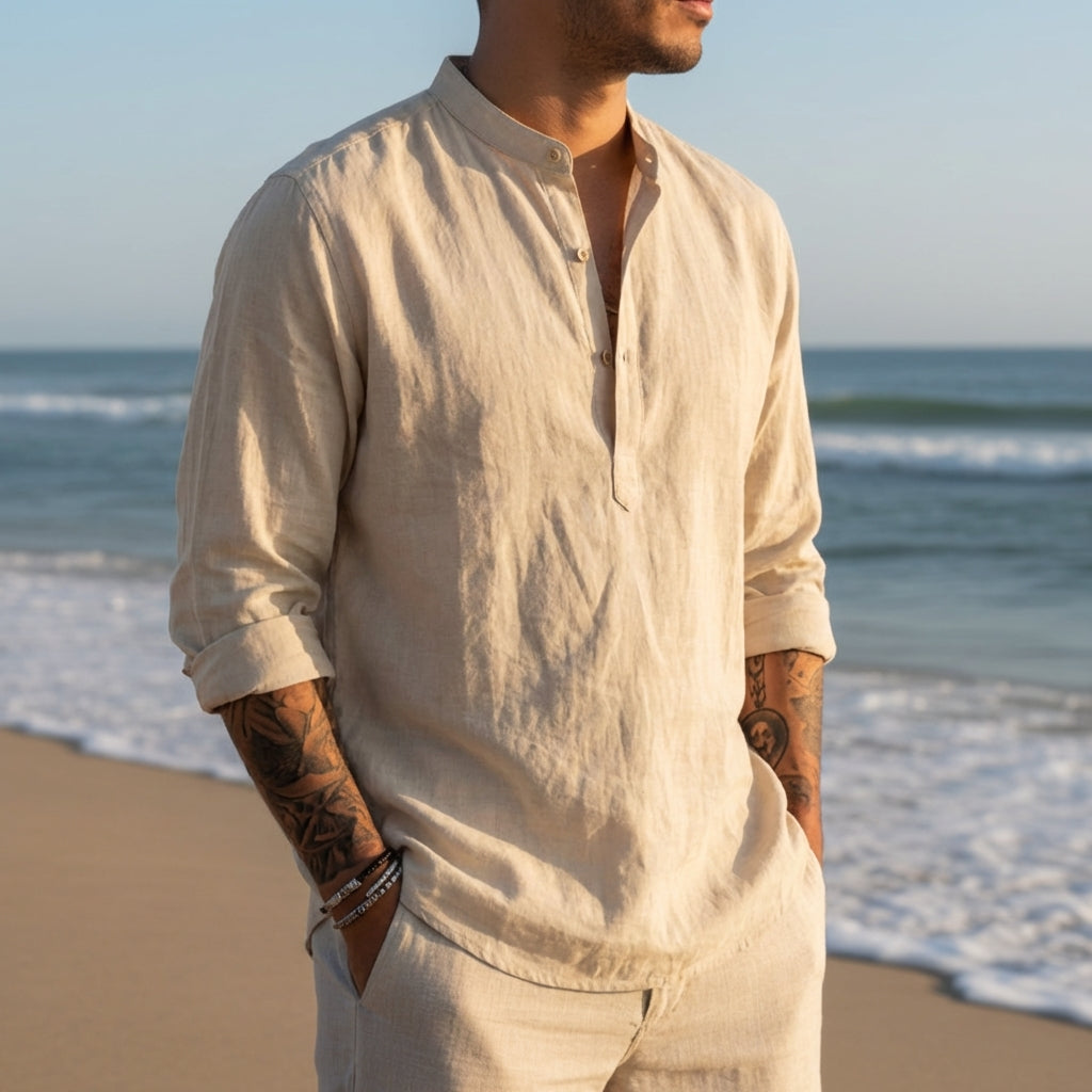 Vieno | Long Sleeve Linen Henley Shirt