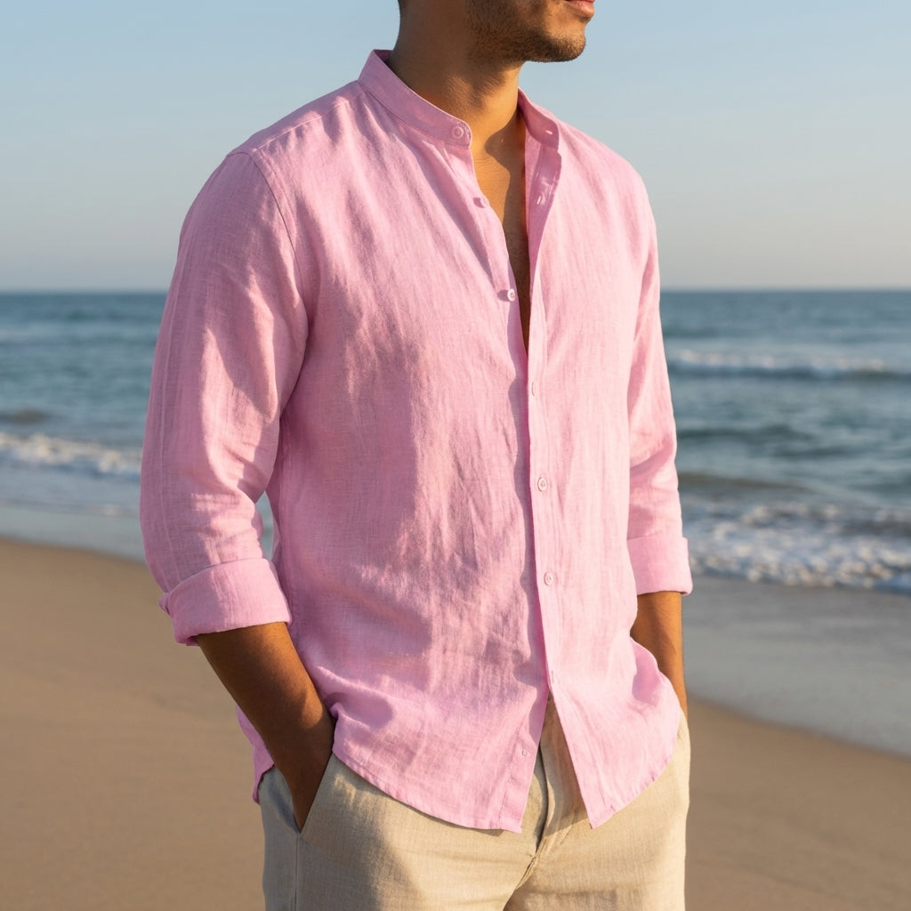 Vieno | Long Sleeve Linen Henley Shirt