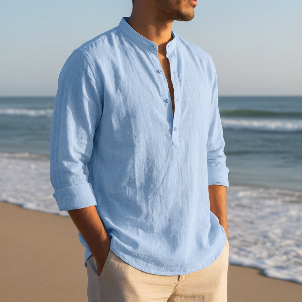 Vieno | Long Sleeve Linen Henley Shirt