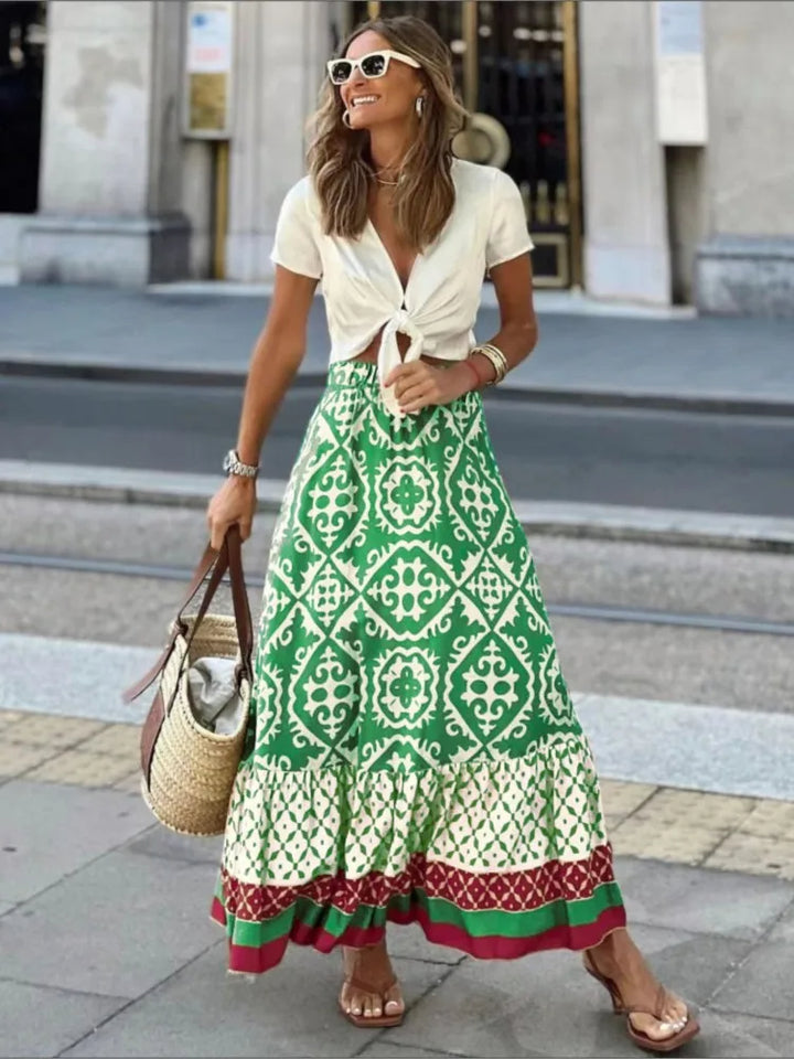 Calista | Long Floral Elastic Waist Skirt