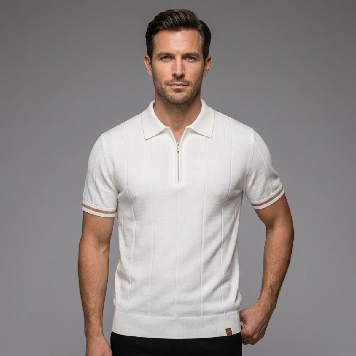 Ashton | Men's Short Sleeve Zip Knit Polo Shirt