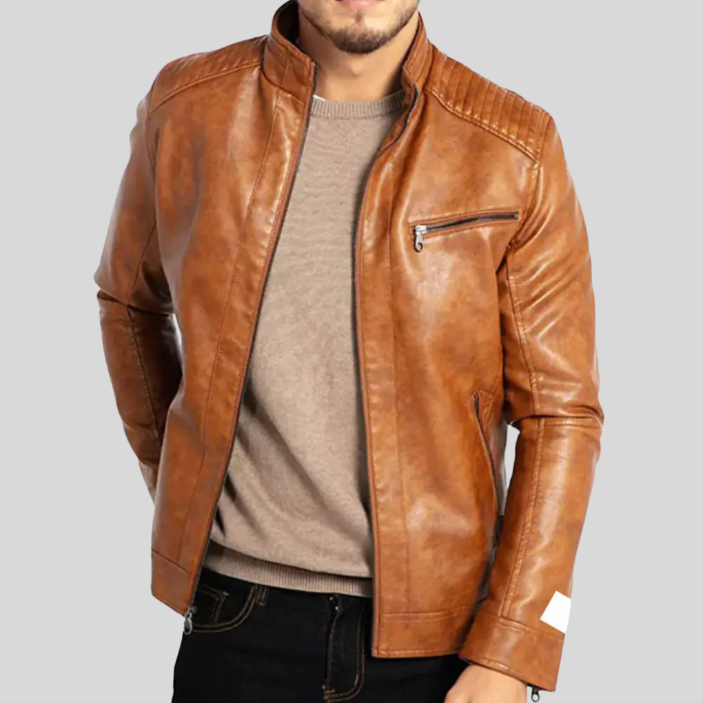 Lucas | Men's Vintage Leather Jacket with Stand Collar