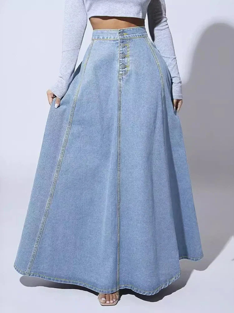 Soleia | High Waisted Denim Maxi Skirt