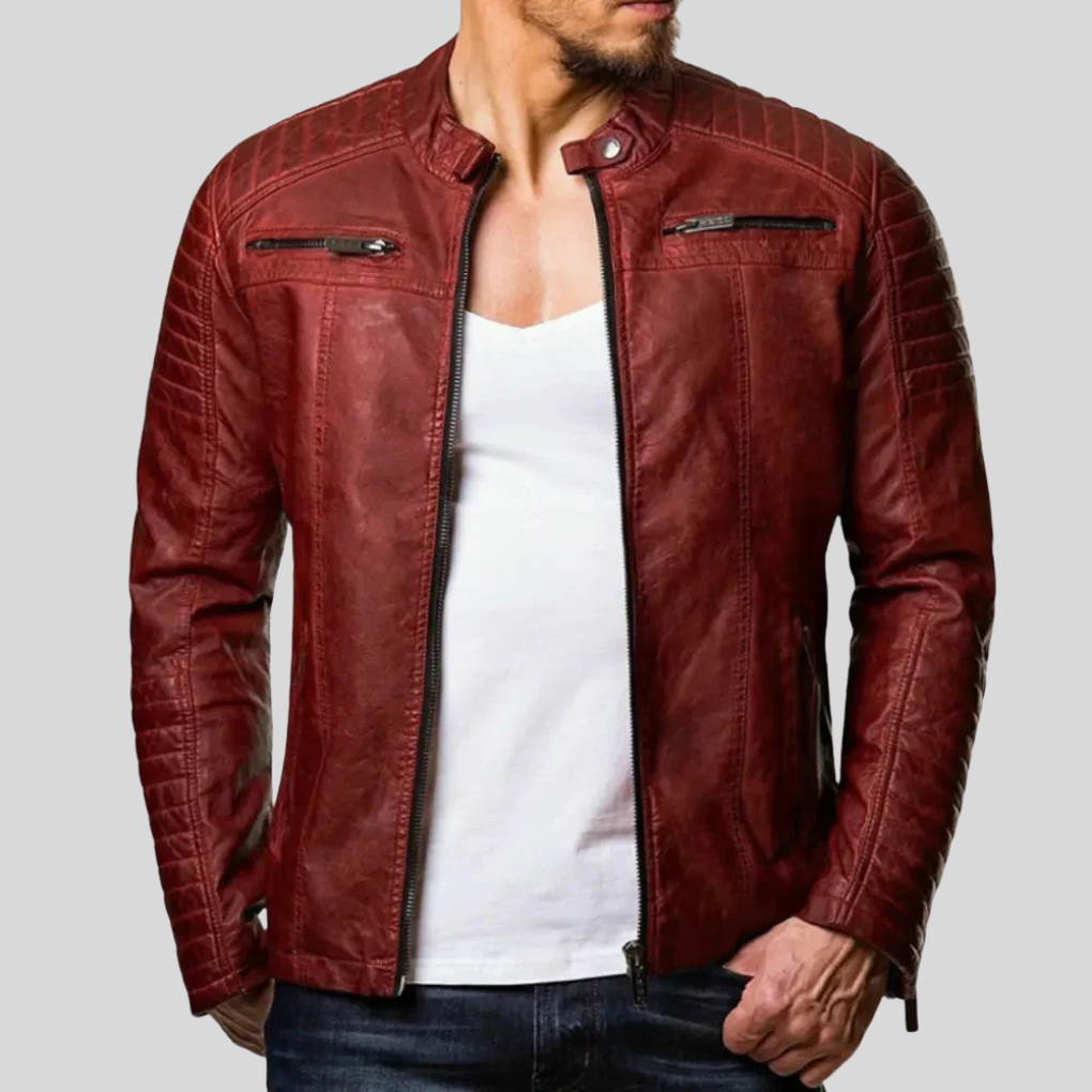 Lucas | Men's Vintage Leather Jacket with Stand Collar