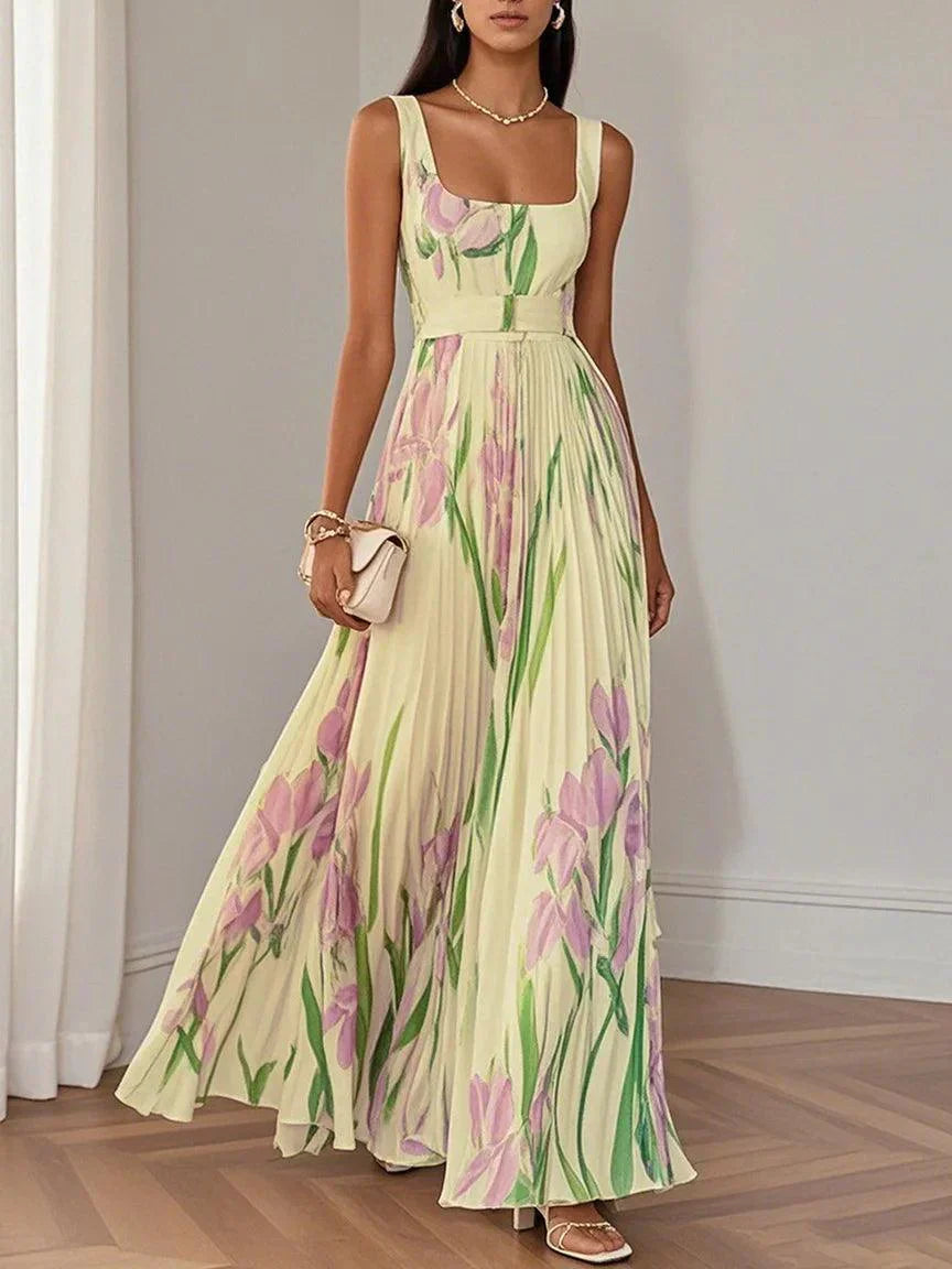 Seraphina | Elegant Floral Pleated Maxi Dress