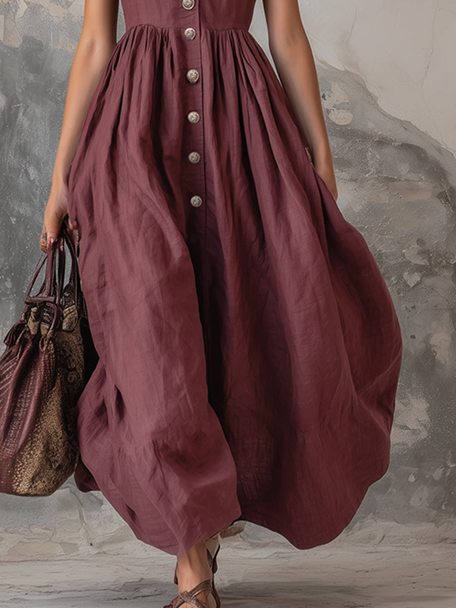 Valentina | Sleeveless Linen Maxi Dress with Button Front