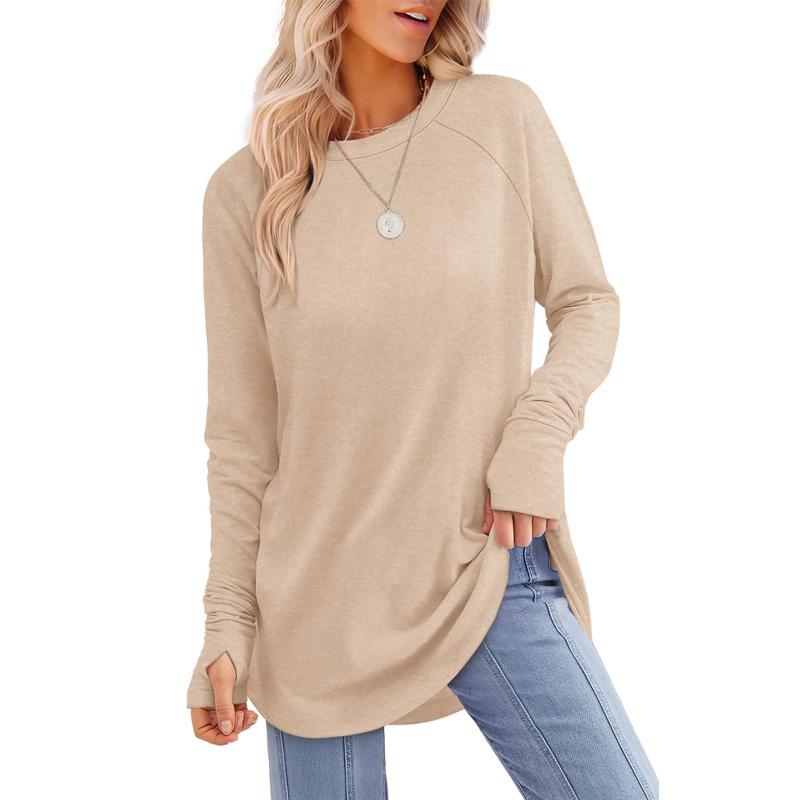 ZARITA™ - Cozy Long Sleeve Tunic Shirt with Thumb Hole
