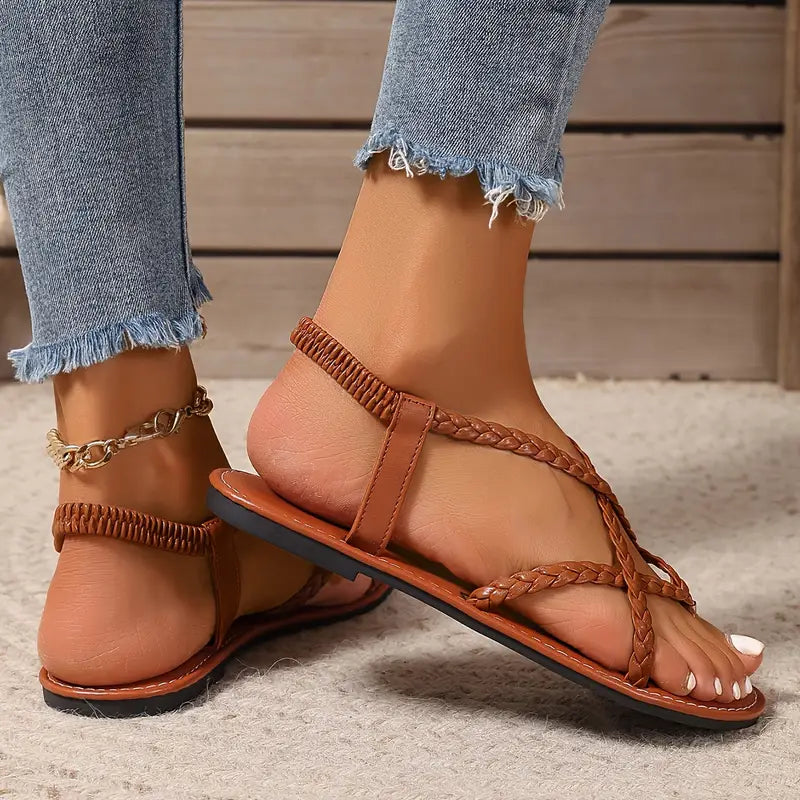 Elowen | Braided Strap Flat Sandals