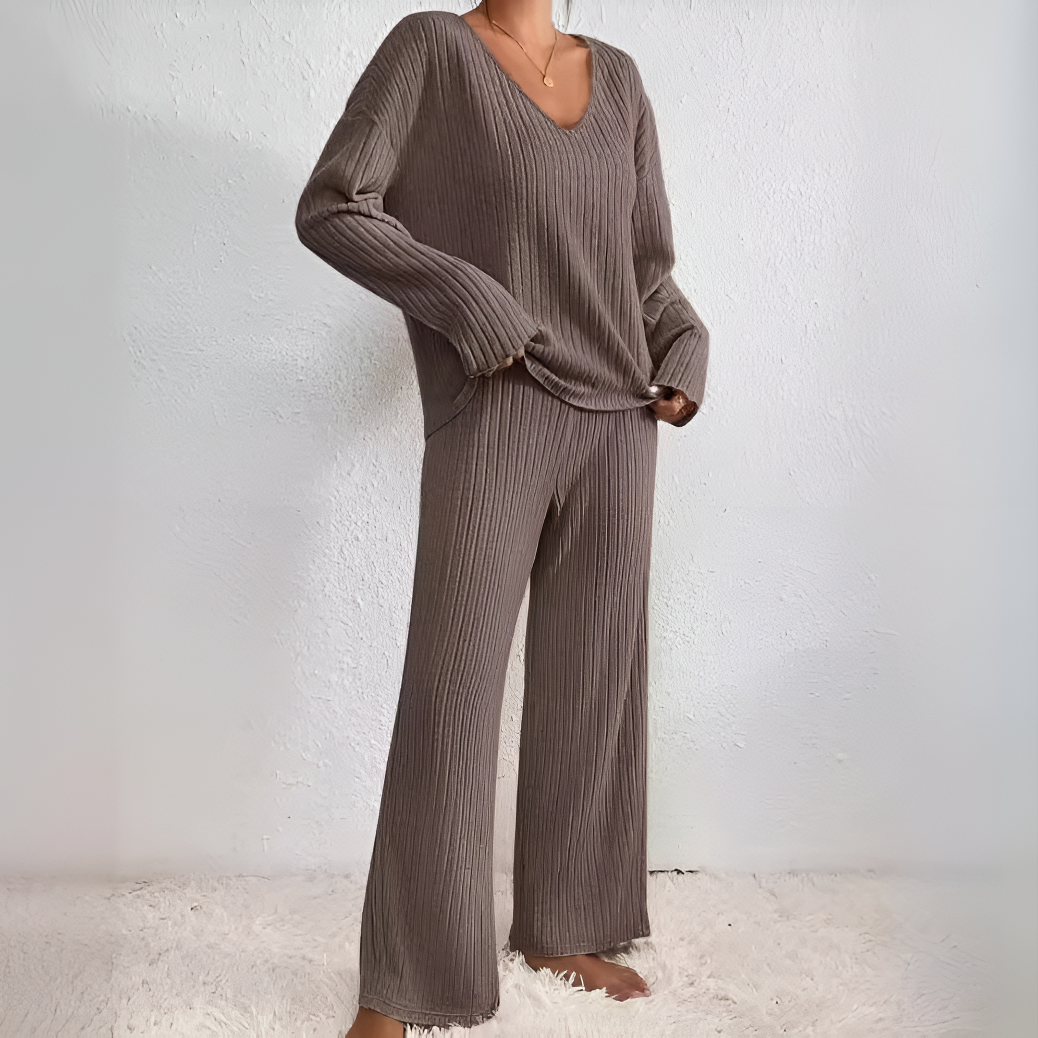 MADEL™ - Comfy Drop Shoulder Long Sleeve Top and Pants Set