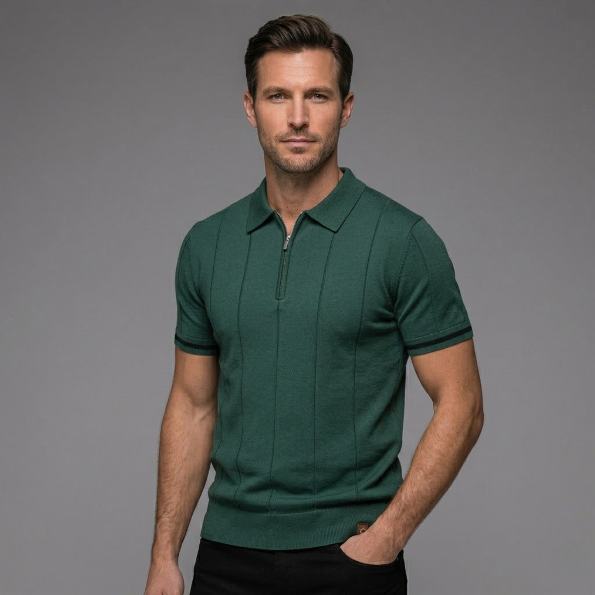 Ashton | Men's Short Sleeve Zip Knit Polo Shirt