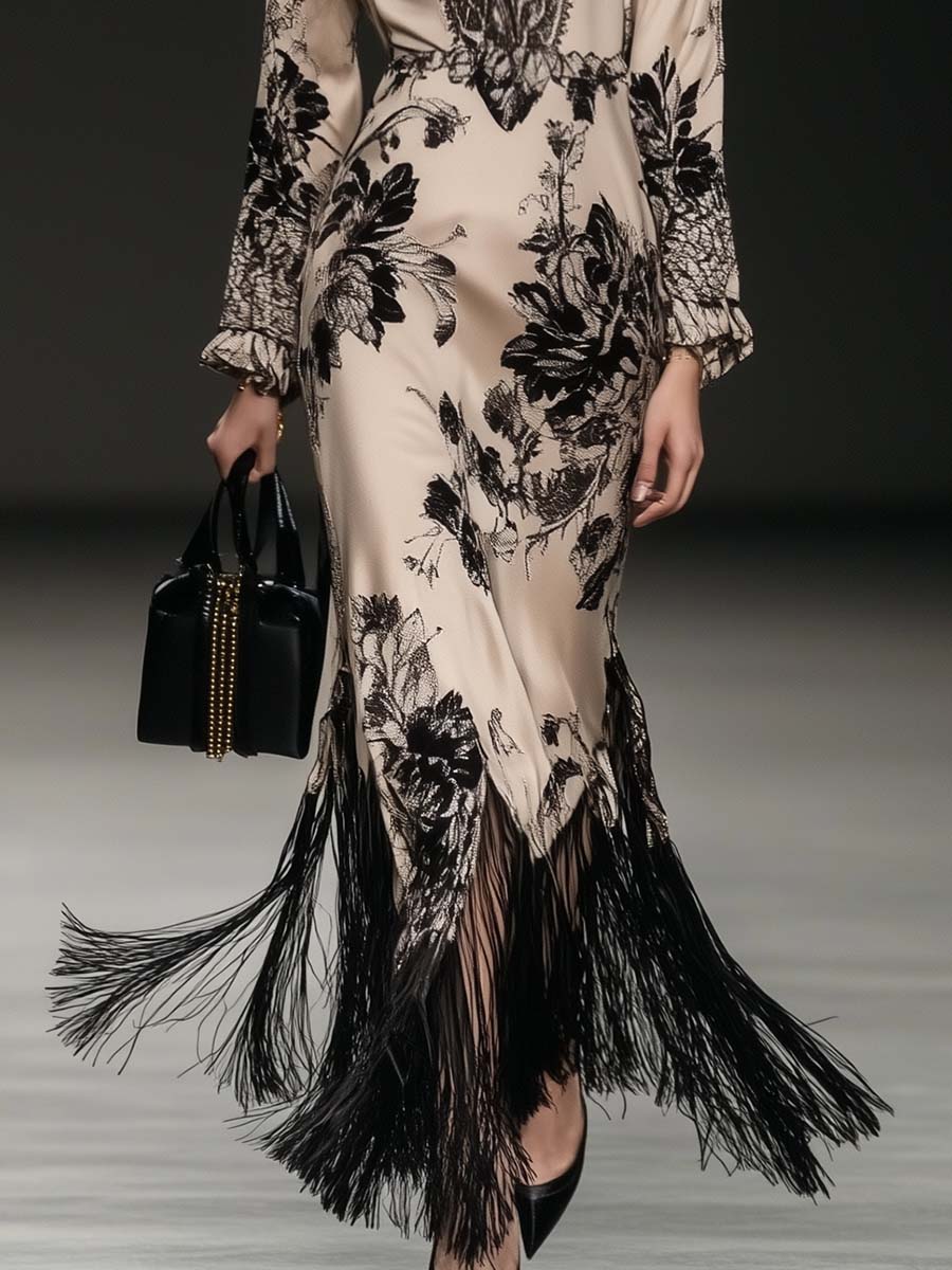 Seraphine | Satin Maxi Dress with Tassel Hem