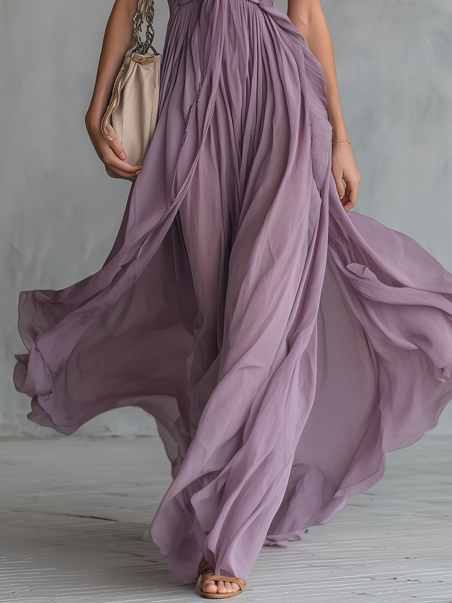 Amara | Halter Chiffon Maxi Dress with Flowing Skirt