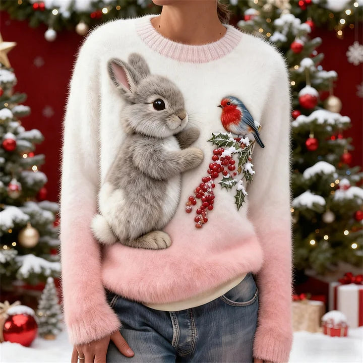 Suzette – Plush Sweater with a Christmas Bunny