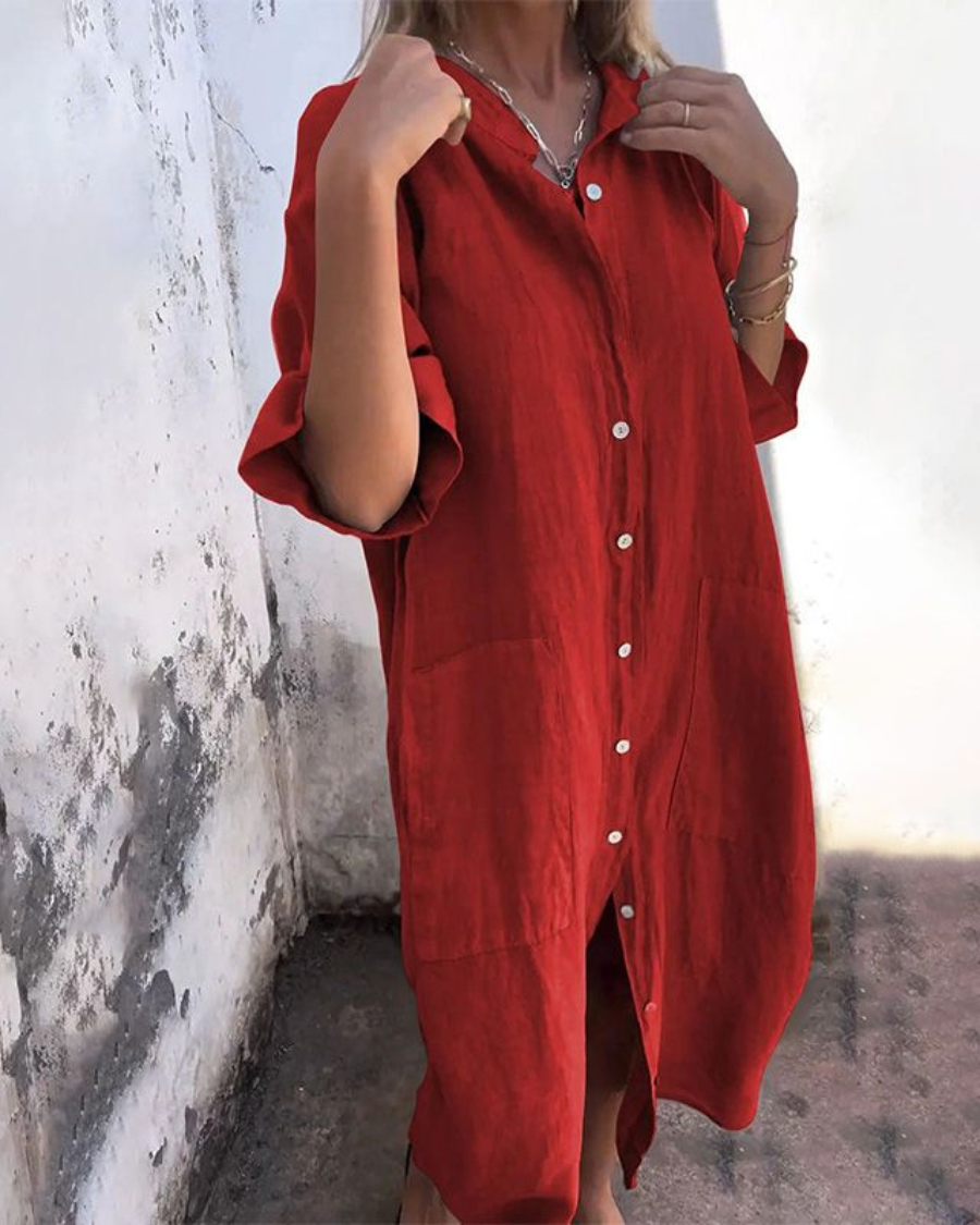 Sienna | Relaxed Linen Button Front Shirt Dress