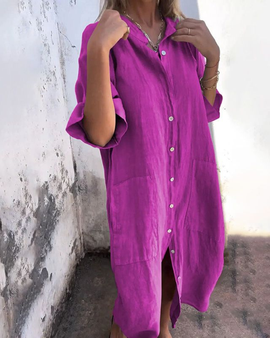 Sienna | Relaxed Linen Button Front Shirt Dress