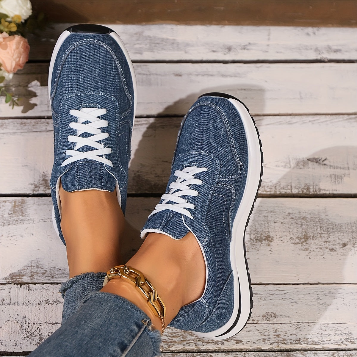 Harper | Denim Lace-Up Platform Sneakers