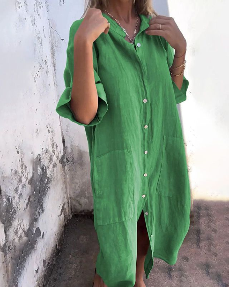 Sienna | Relaxed Linen Button Front Shirt Dress