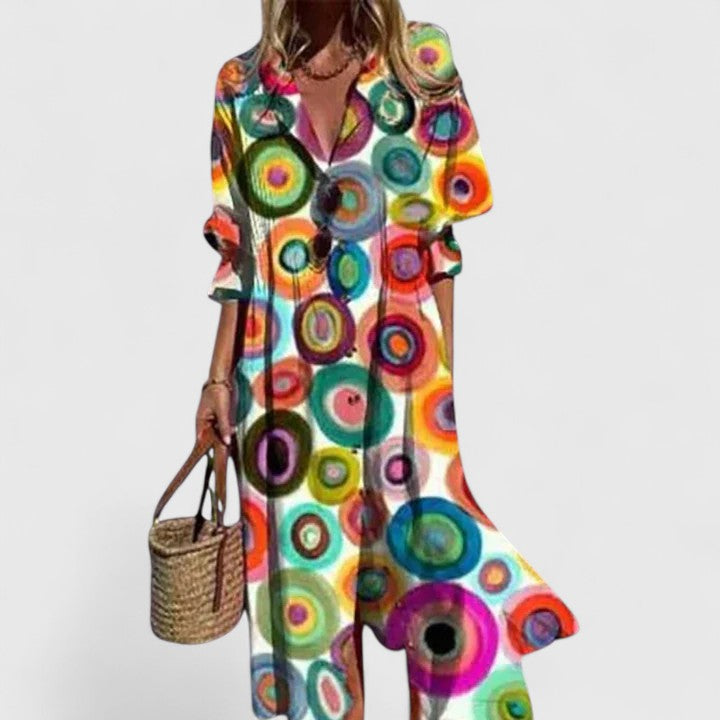 Marina | Leaf Print Button Front Maxi Dress
