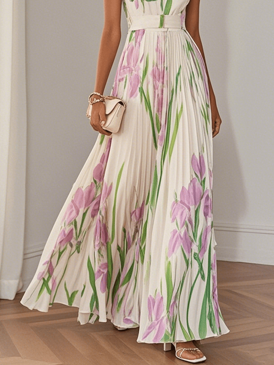 Seraphina | Elegant Floral Pleated Maxi Dress
