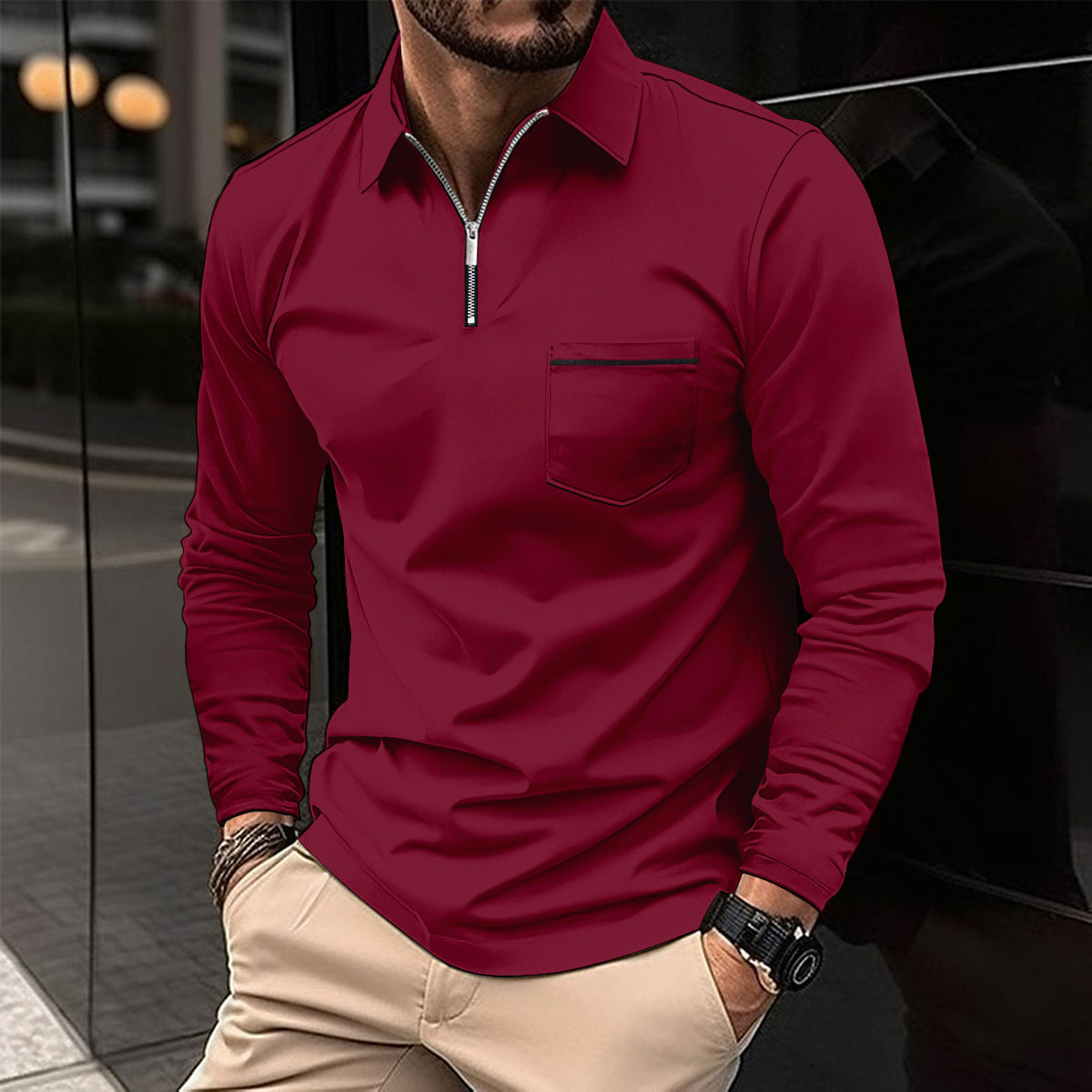 Jeremiah | Men's Long Sleeve Zip Polo Chest Pocket