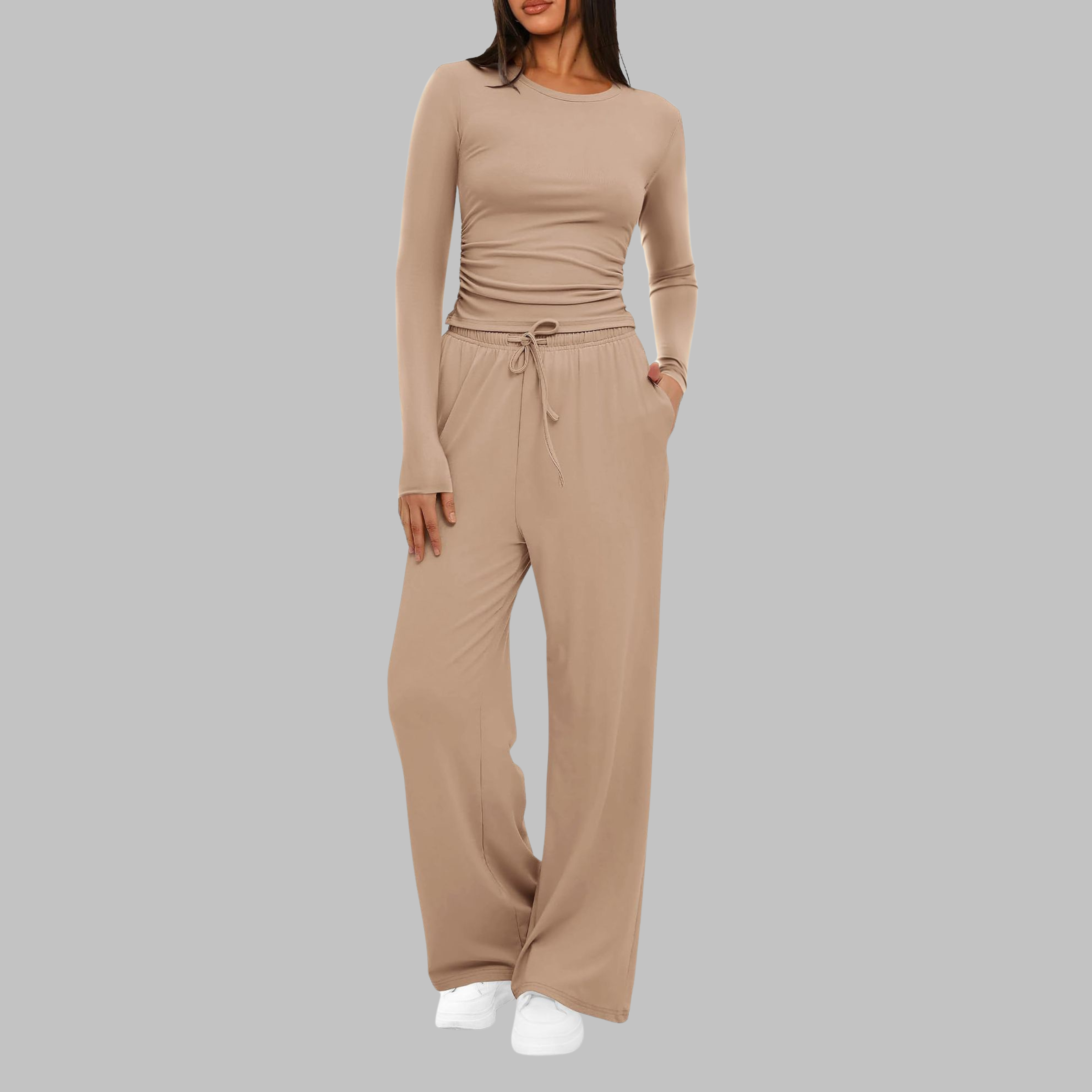 BELLE™ - Casual Long Sleeve Top and Wide Leg Pants Set