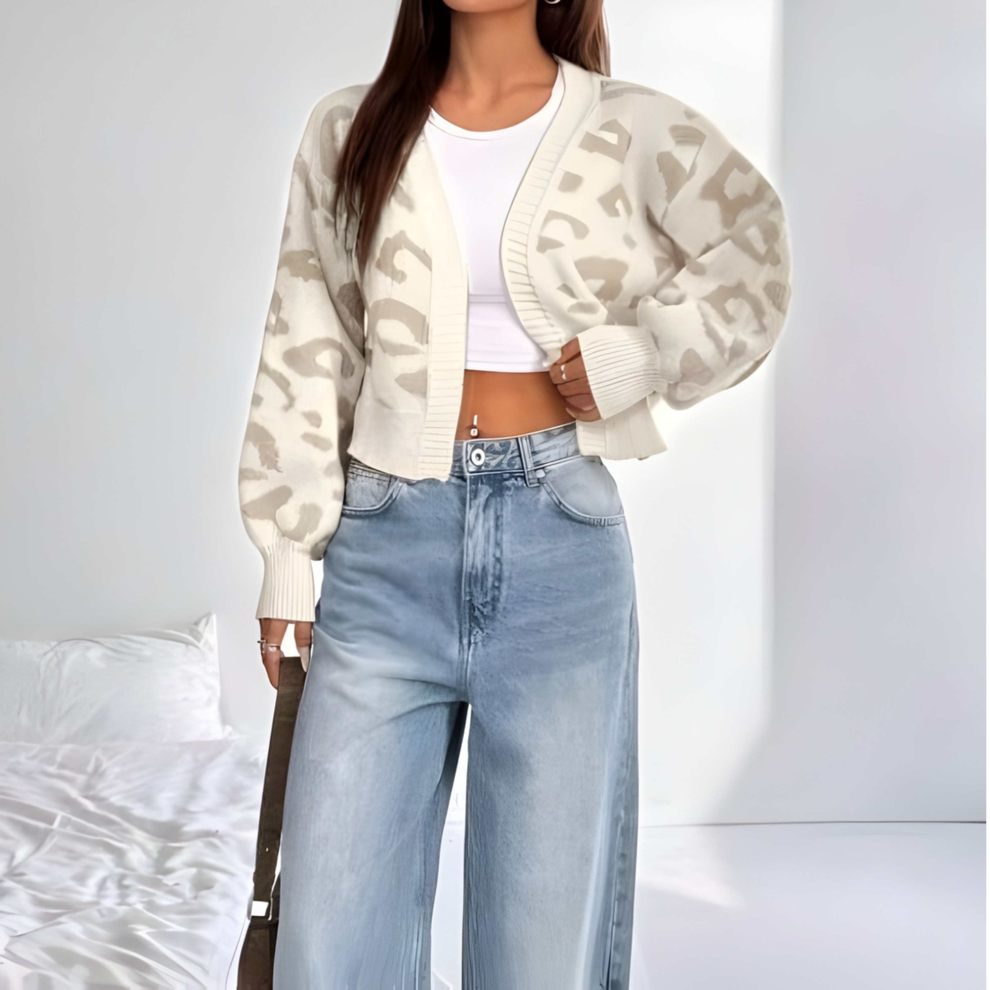 AVIA™ - Comfy Leopard Print Lantern Sleeve Cardigan