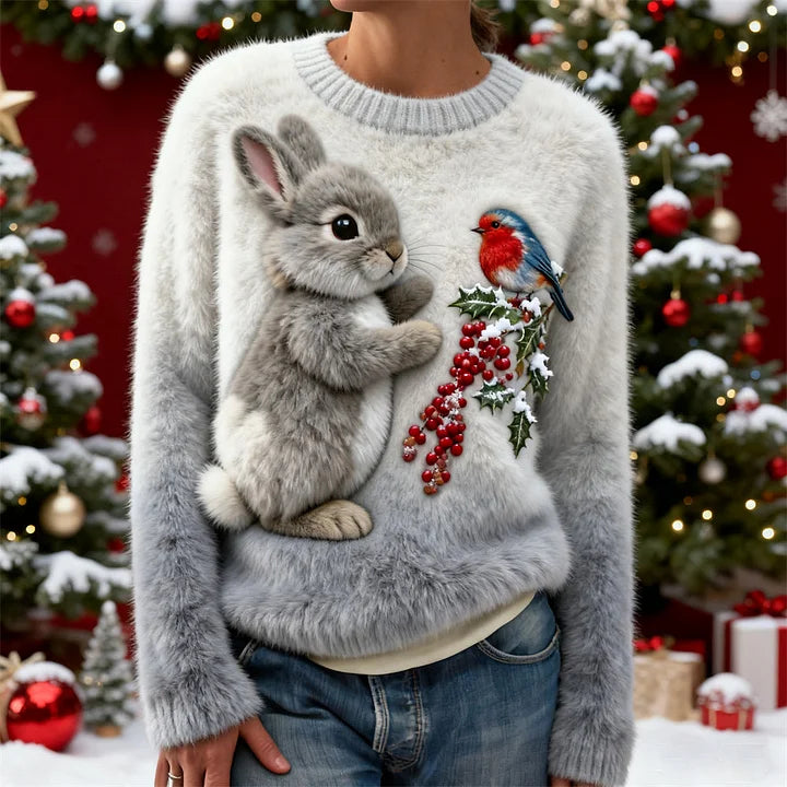 Suzette – Plush Sweater with a Christmas Bunny