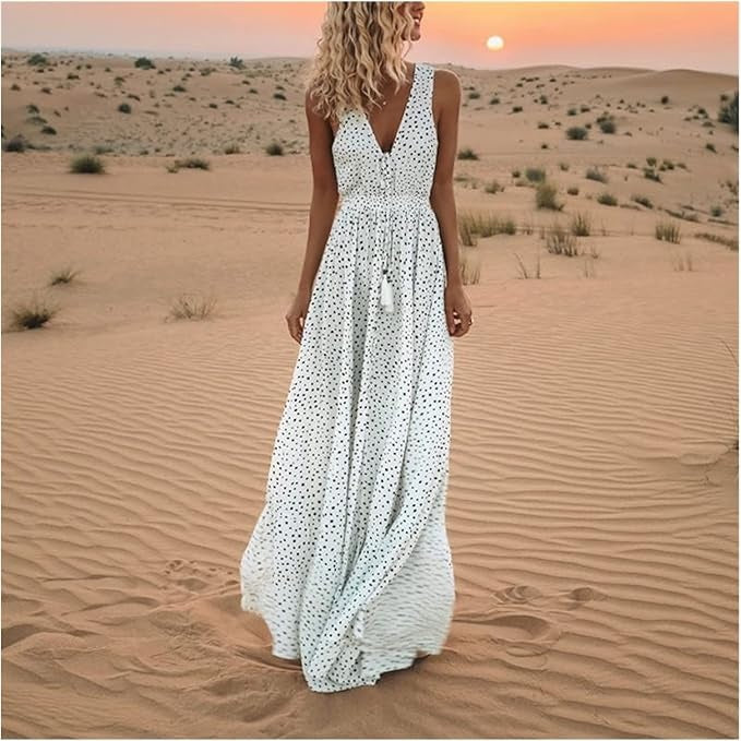 Sabria | Boho Sleeveless Maxi Dress with V-Neck