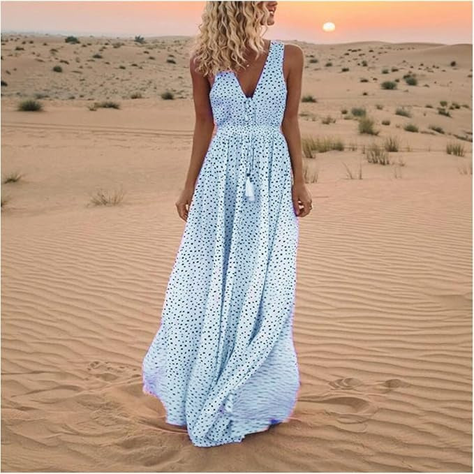 Sabria | Boho Sleeveless Maxi Dress with V-Neck