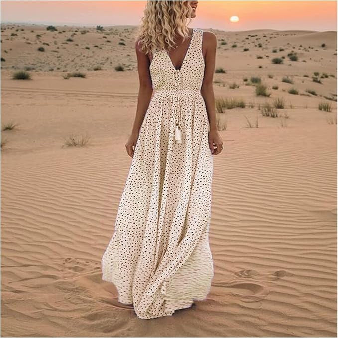 Sabria | Boho Sleeveless Maxi Dress with V-Neck