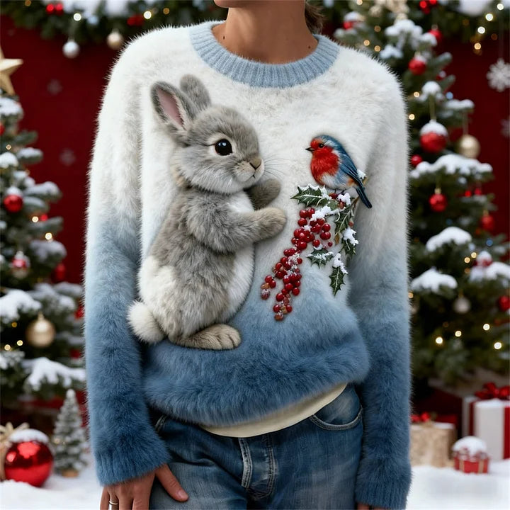 Suzette – Plush Sweater with a Christmas Bunny