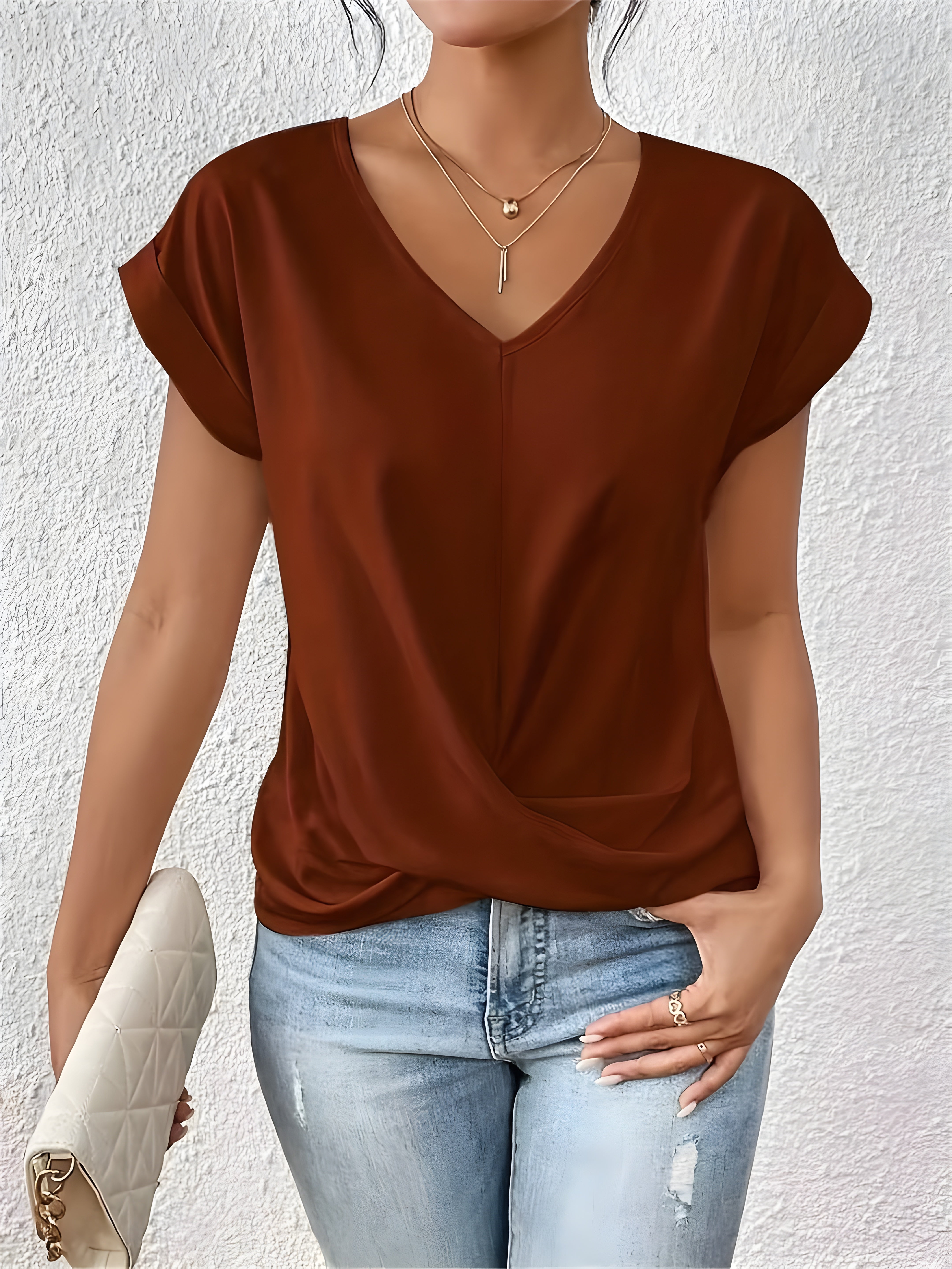 MEIKA™ – Classic Twist Detail V-Neck Top