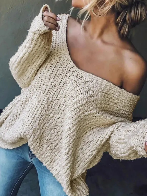 TELIKA™ - Comfy Drop Shoulder Long Sleeve Sweater
