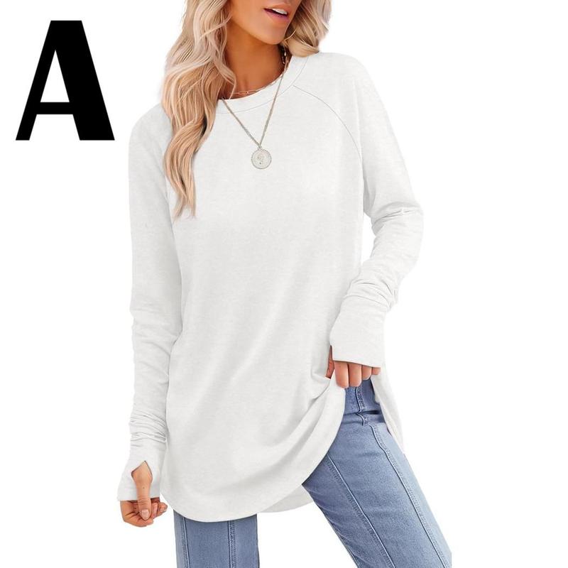ZARITA™ - Cozy Long Sleeve Tunic Shirt with Thumb Hole