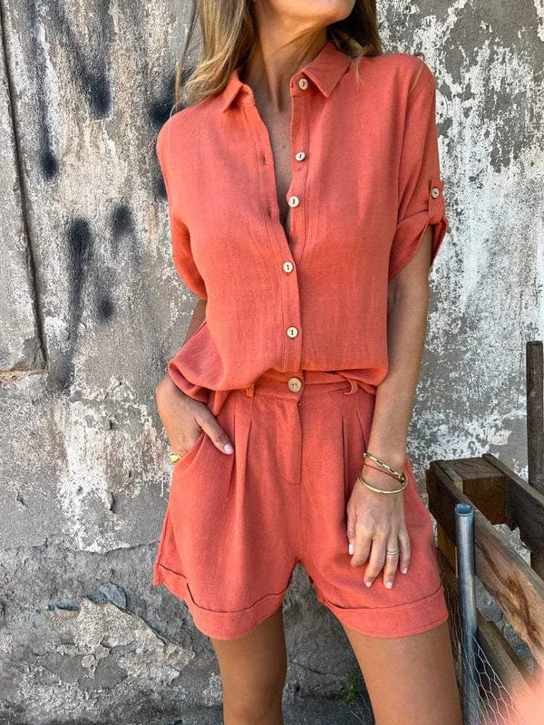 Dixie - Button Front Short Sleeve Blouse Set