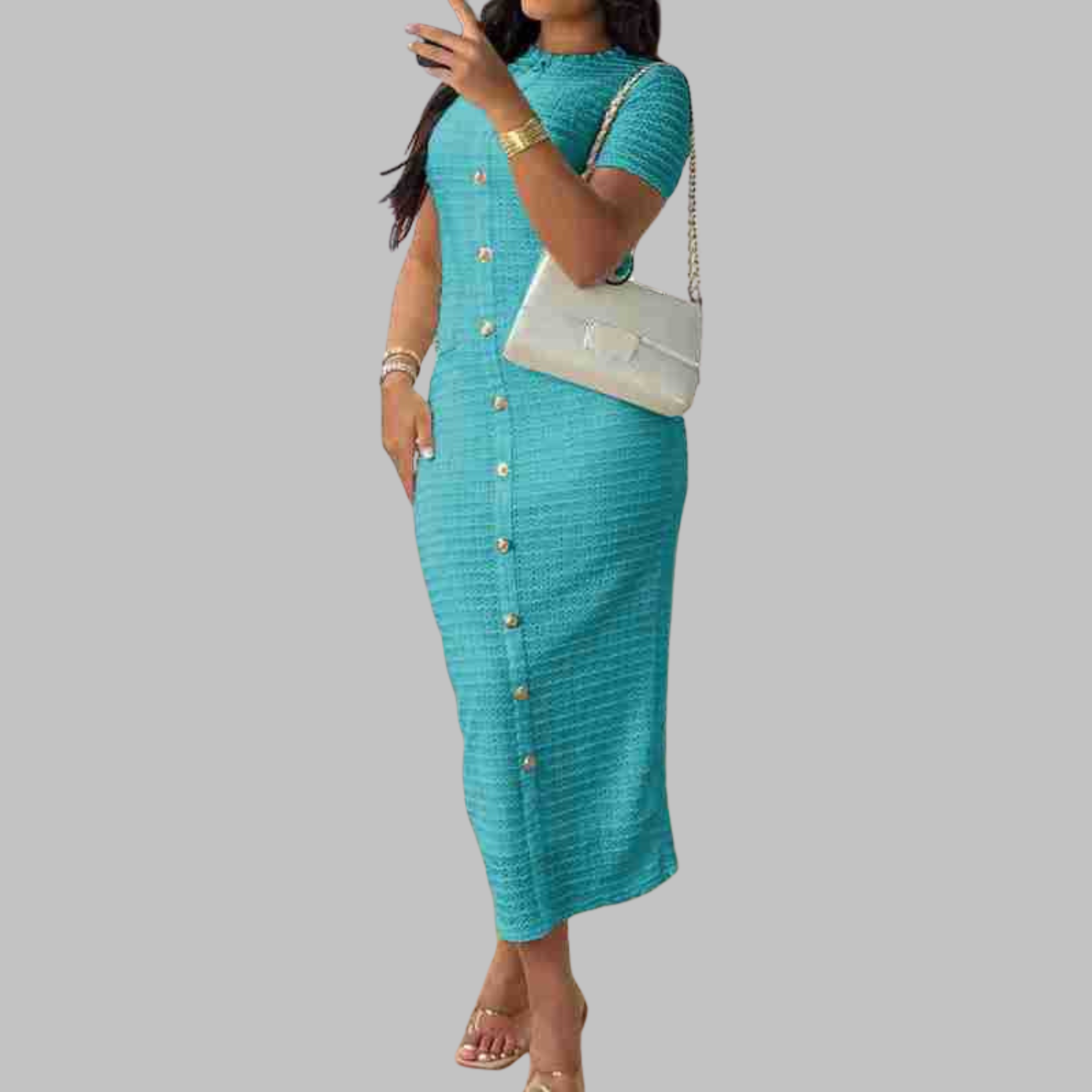 REGAN™ - Elegant Round Neck Fake Button Dress