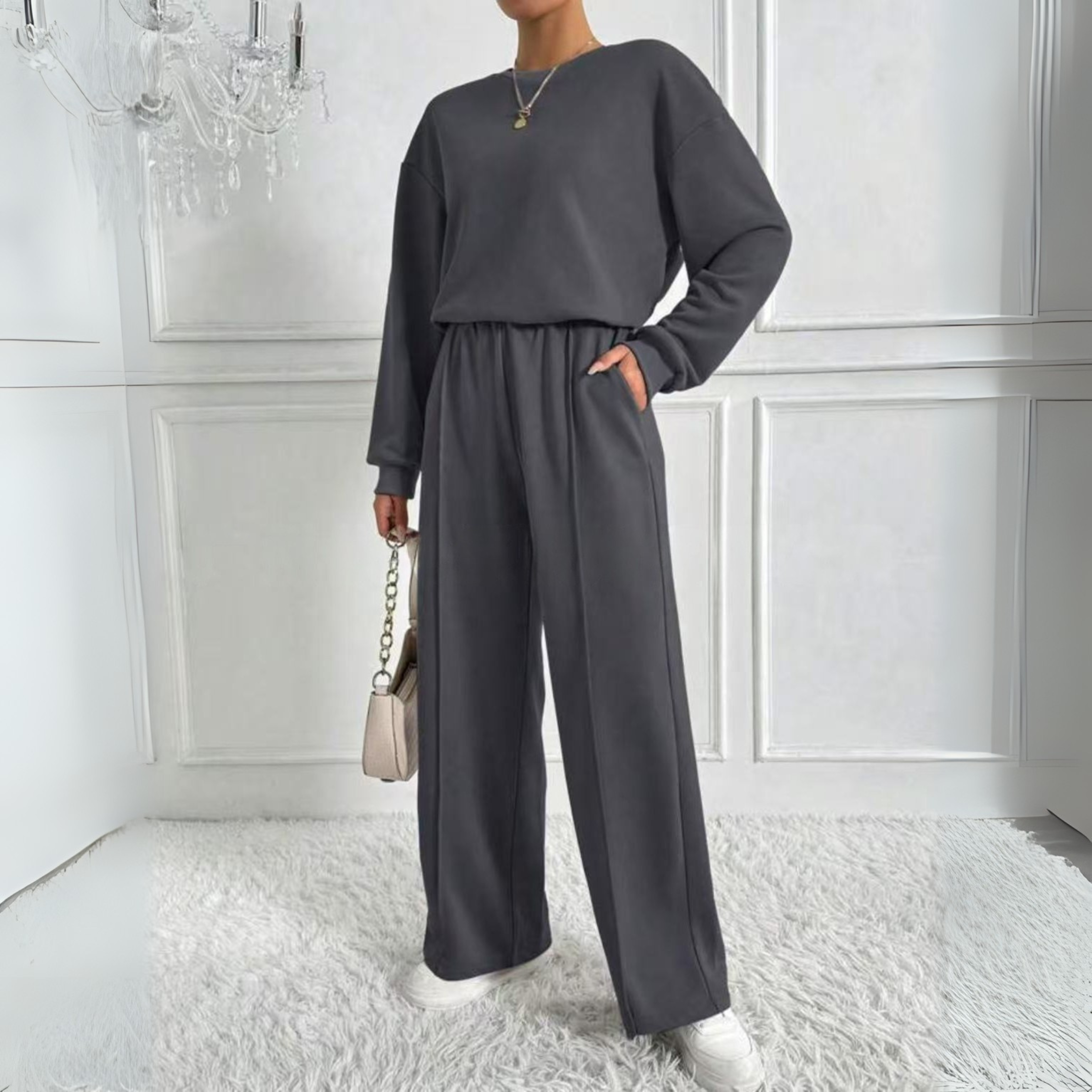 TINIDOR™ - Casual Long Sleeve Sweatshirt and High Waist Pants Set