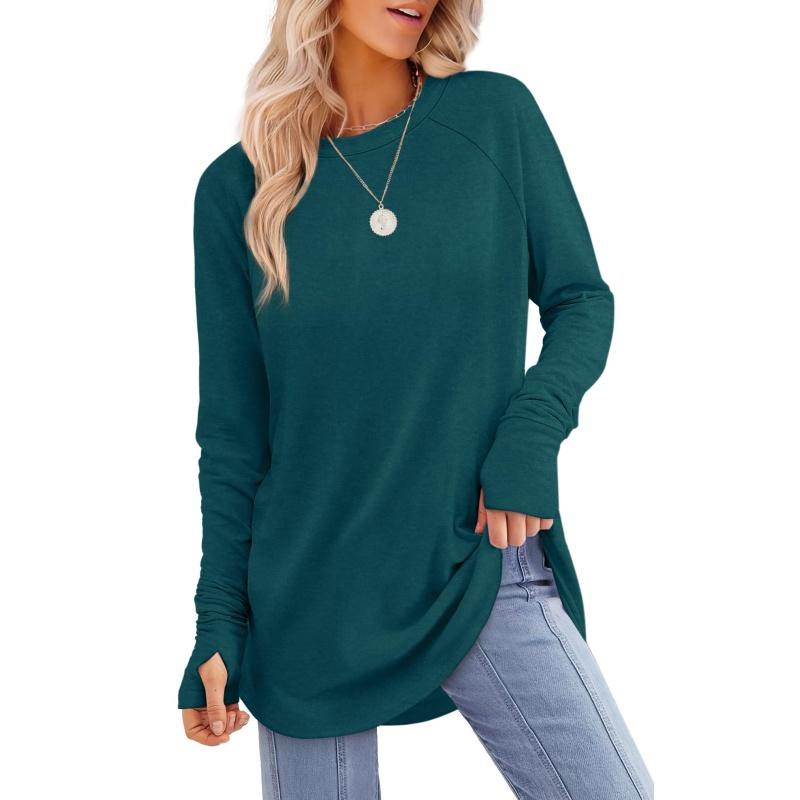 ZARITA™ - Cozy Long Sleeve Tunic Shirt with Thumb Hole