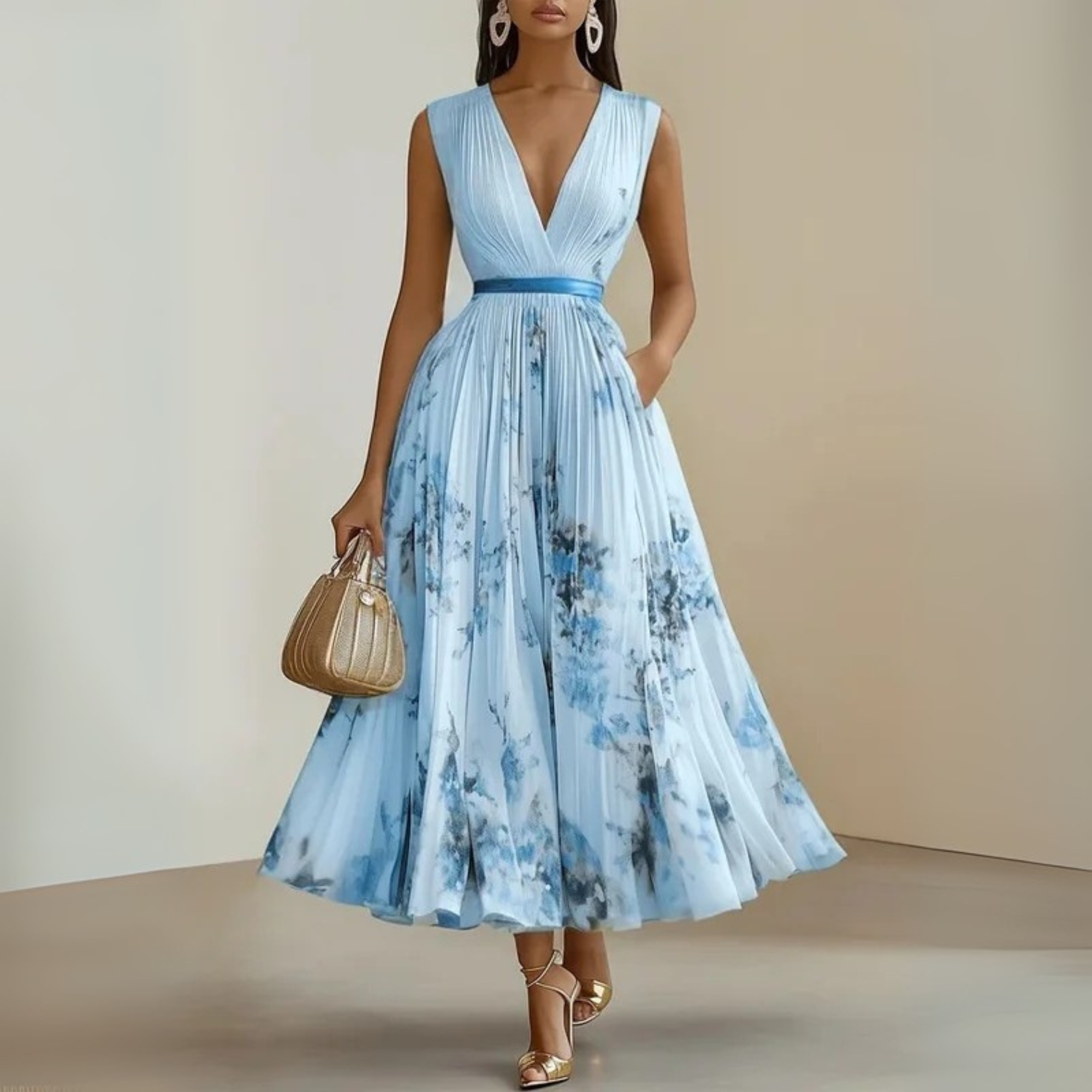 Eloria | Elegant Pleated Sleeveless Maxi Dress