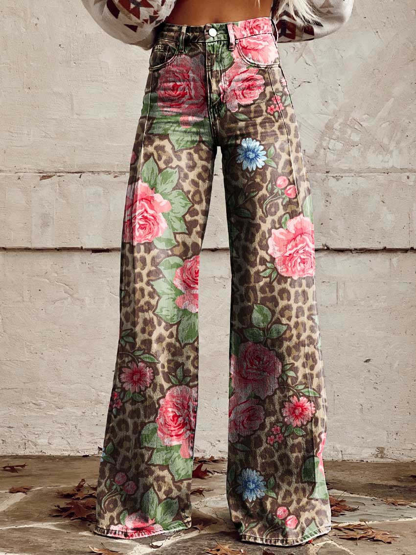 Daisy | High Waist Boho Floral Wide Leg Pants