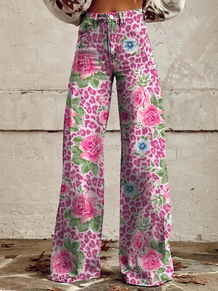 Daisy | High Waist Boho Floral Wide Leg Pants