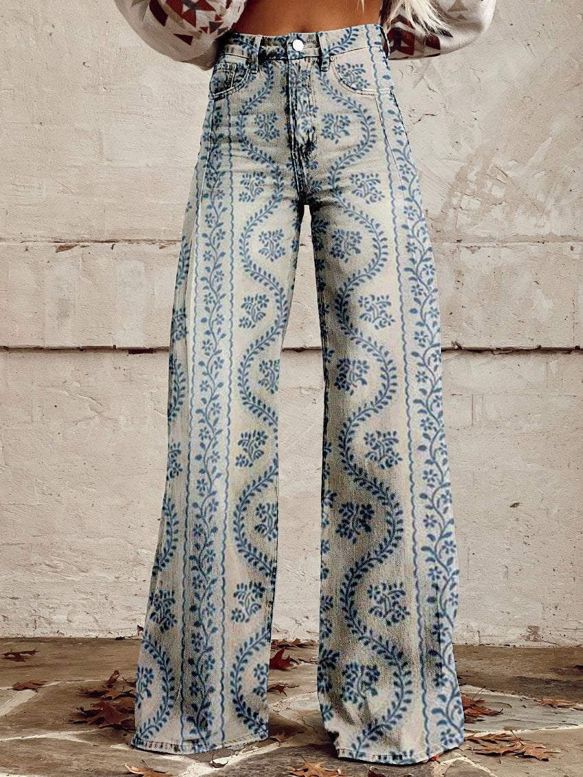 Daisy | High Waist Boho Floral Wide Leg Pants